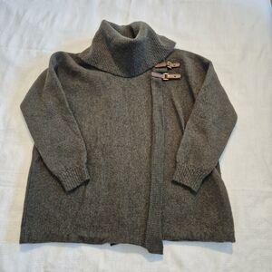 Ellen Tracy girls Large Olive green Merino Wool Buckle Sweater cowlneck pullover